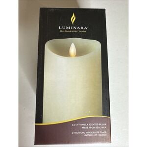 NEW - Luminara 3.5" x 7" Candle Vanilla Scented  Pillar  Real Flame Effect Ivory